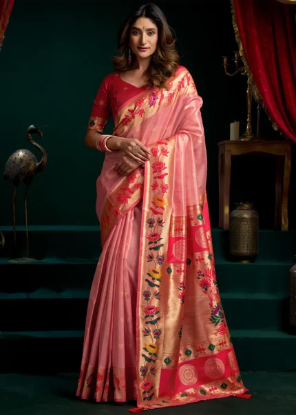 Blush Pink Tissue Silk Paithani Saree