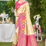 Cream Kanjivaram Silk Saree with Pink Blouse