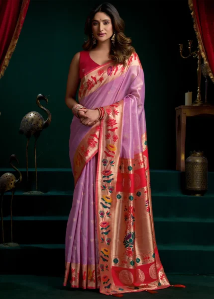 Lilac Purple Tissue Silk Paithani Saree