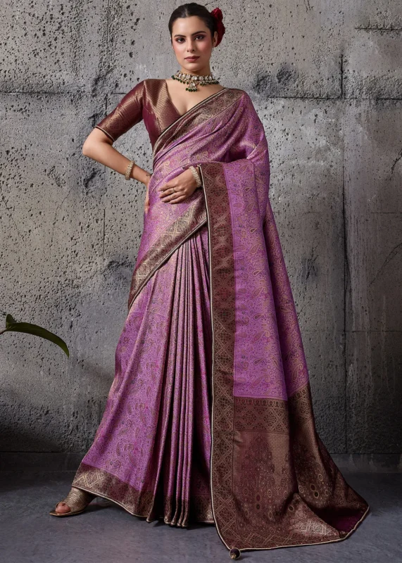 Mauve Kanjivaram Saree with Wine Pallu