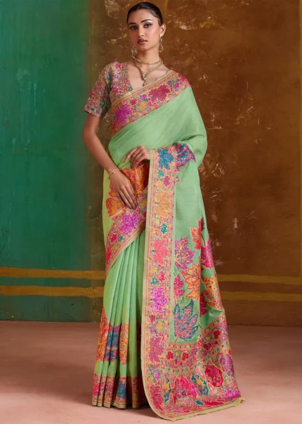 Mint Green Jamawar Saree