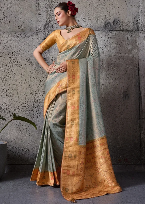 Mint Green Kanjivaram Saree with Golden Yellow Pallu