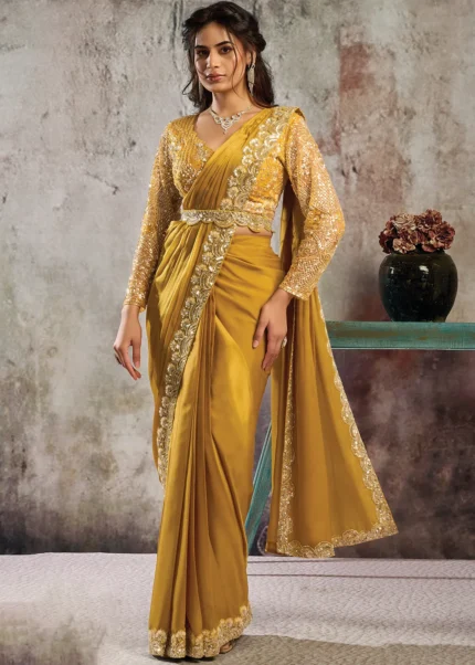 Mustard Yellow Ready to Wear Designer Saree
