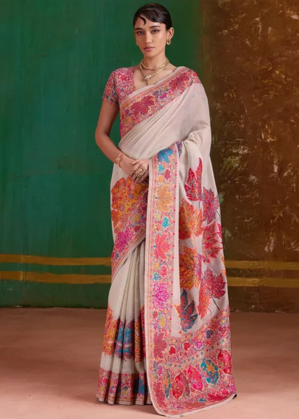 Off White Jamawar Saree with Multicolour Weaving