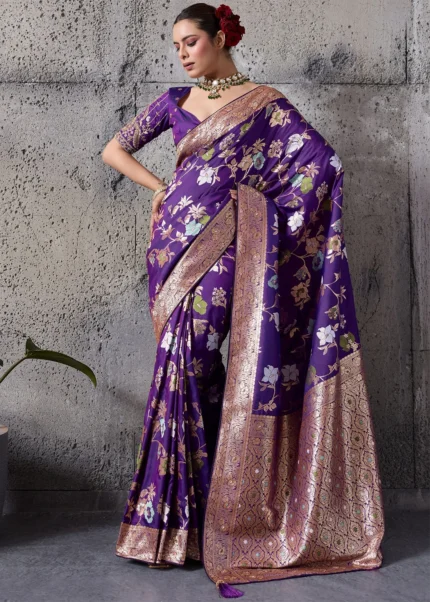 Royal Purple Banarasi Saree with Embroidered Blouse