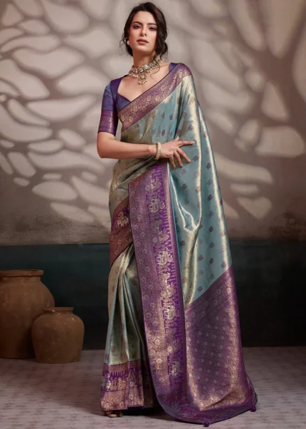 Aqua Blue Kanjivaram Pattu Saree