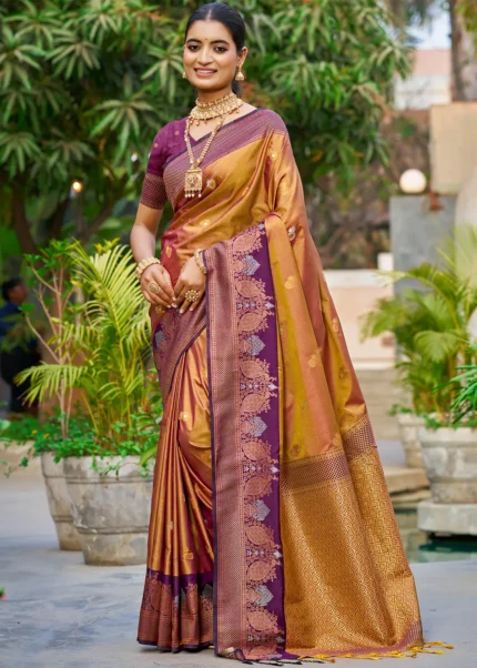 Dual-Tone Bronze Banarasi Silk Saree
