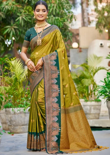 Dual-Tone Olive Banarasi Silk Saree
