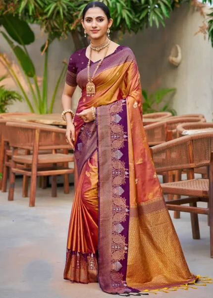 Dual-Tone Orange Banarasi Silk Saree
