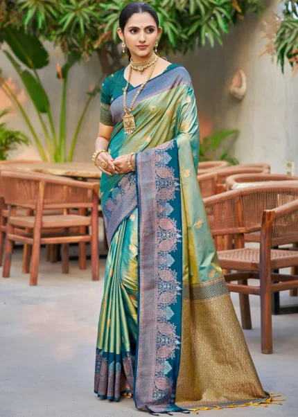 Dual-Tone Teal Banarasi Silk Saree