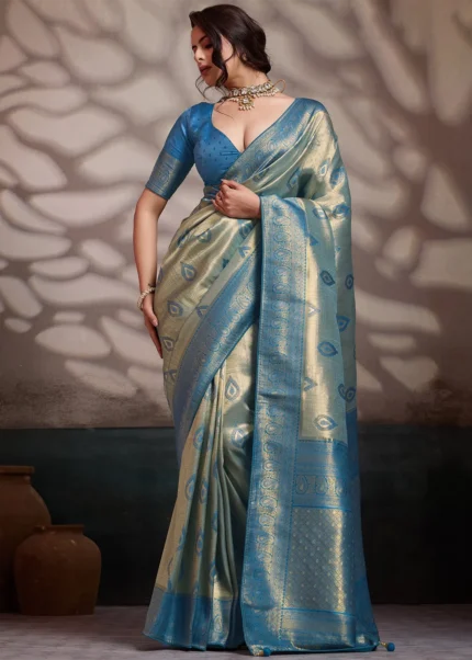 Ice Blue Kanjivaram Pattu Saree
