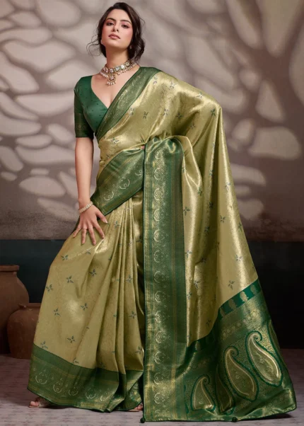Olive Green Kanjivaram Pattu Saree