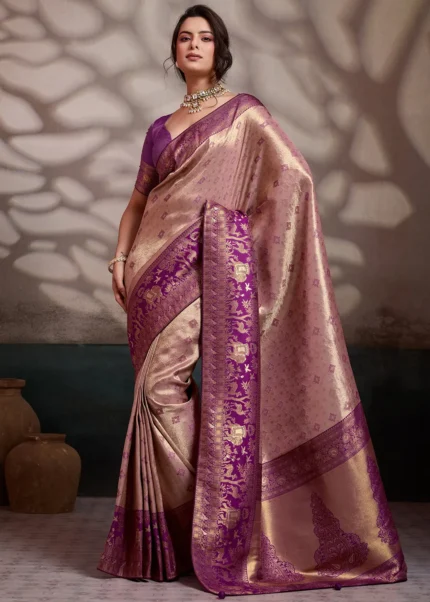 Rose Gold Kanjivaram Pattu Saree