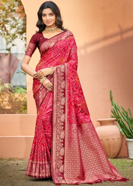 Crimson Red Woven Patola Saree