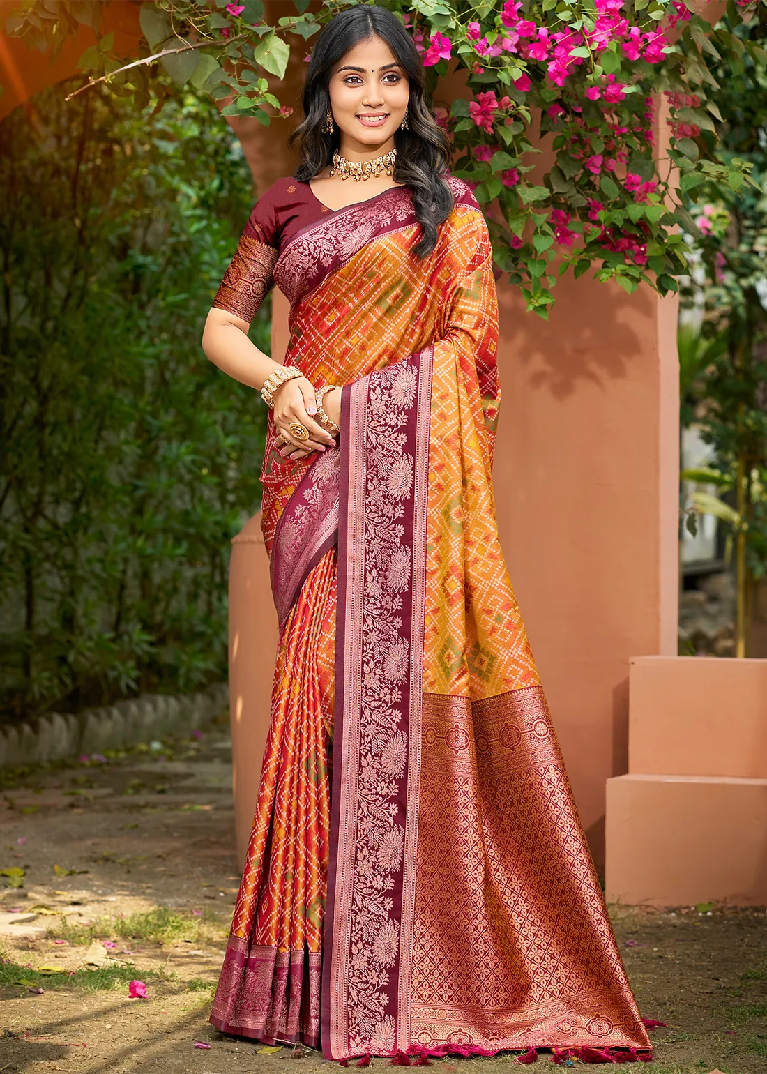 Fiery Orange Woven Patola Saree Fiery Orange Woven Patola Saree