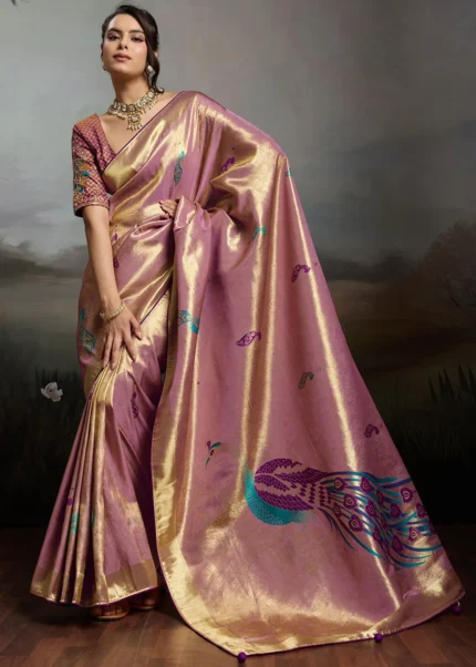 Lilac Banarasi Saree with Meenakari