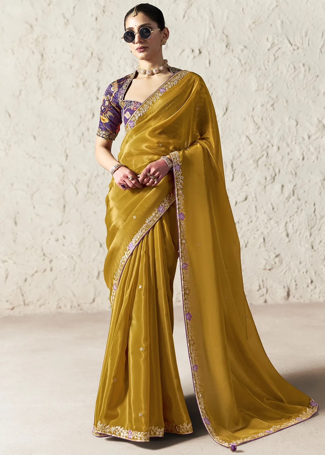 Mustard Yellow Embroidered Organza Silk Saree Mustard Yellow Embroidered Organza Silk Saree