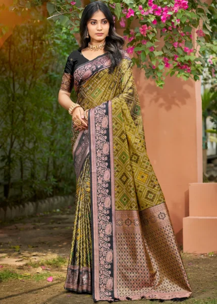 Olive Green Woven Patola Saree