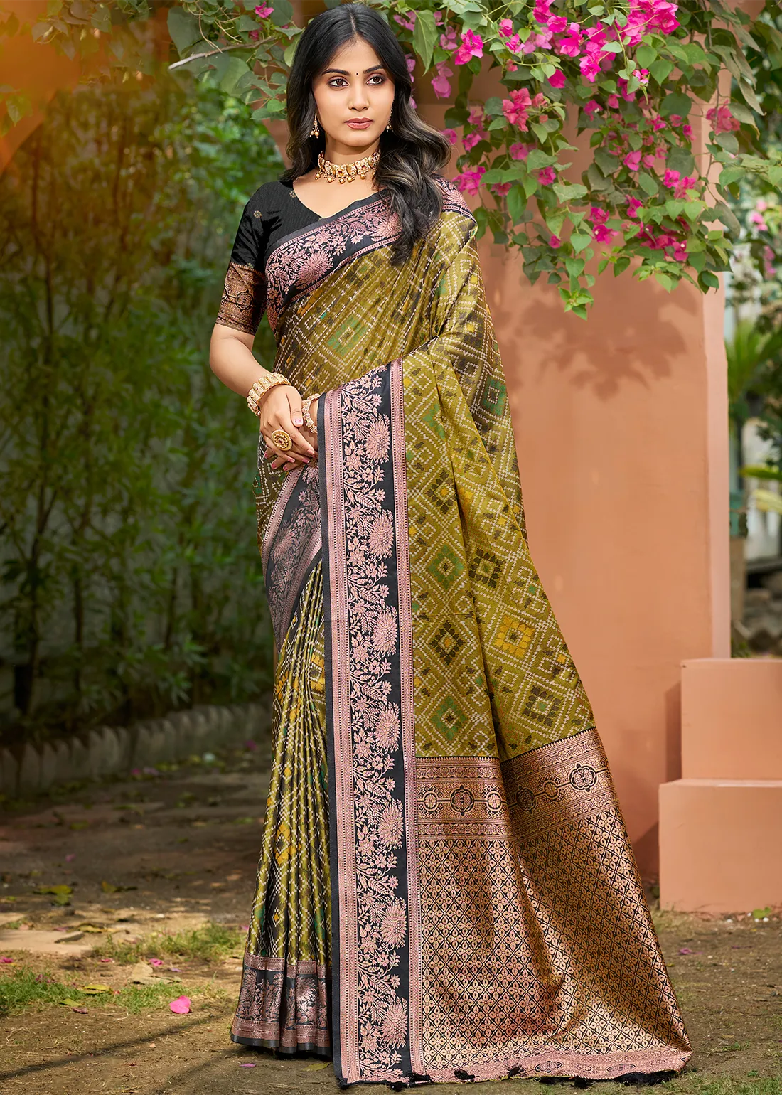 Olive Green Woven Patola Saree Olive Green Woven Patola Saree