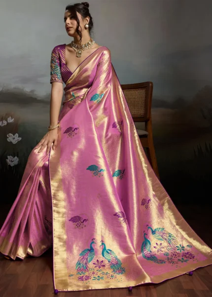 Rose Pink Banarasi Saree with Meenakari