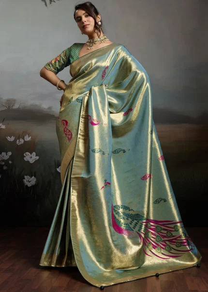 Sea Green Banarasi Saree with Meenakari