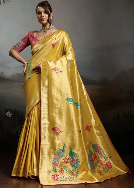 Yellow Banarasi Saree with Meenakari Work