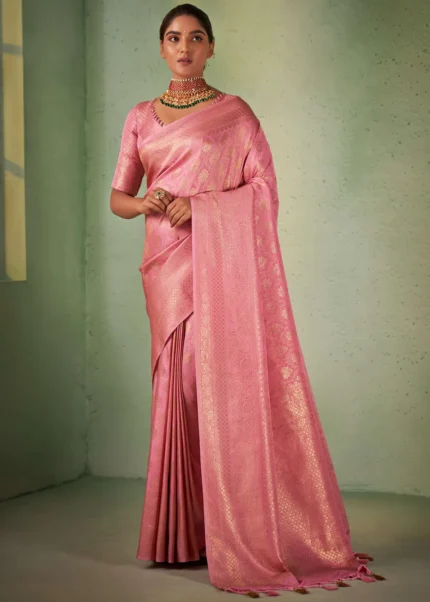 Blush Pink Kanjivaram Silk Saree with Brocade Blouse