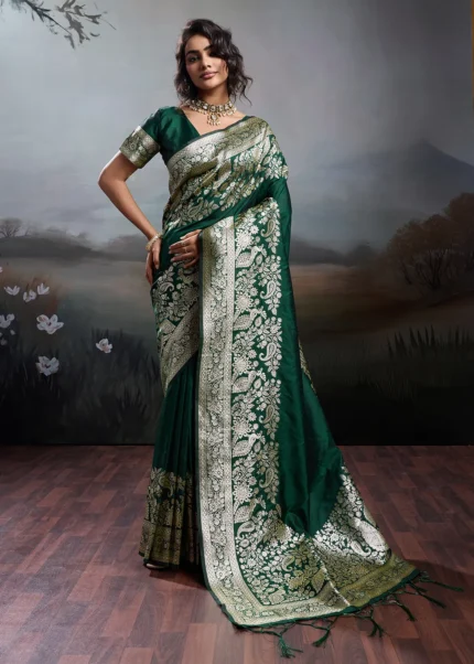 Bottle Green Banarasi Silk Saree