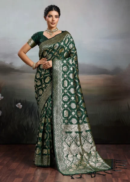 Bottle Green Banarasi Silk Saree