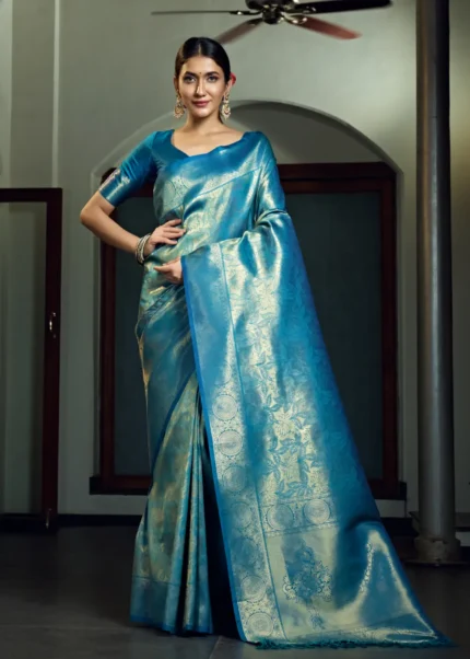 Cerulean Blue Kanjivaram Silk Saree