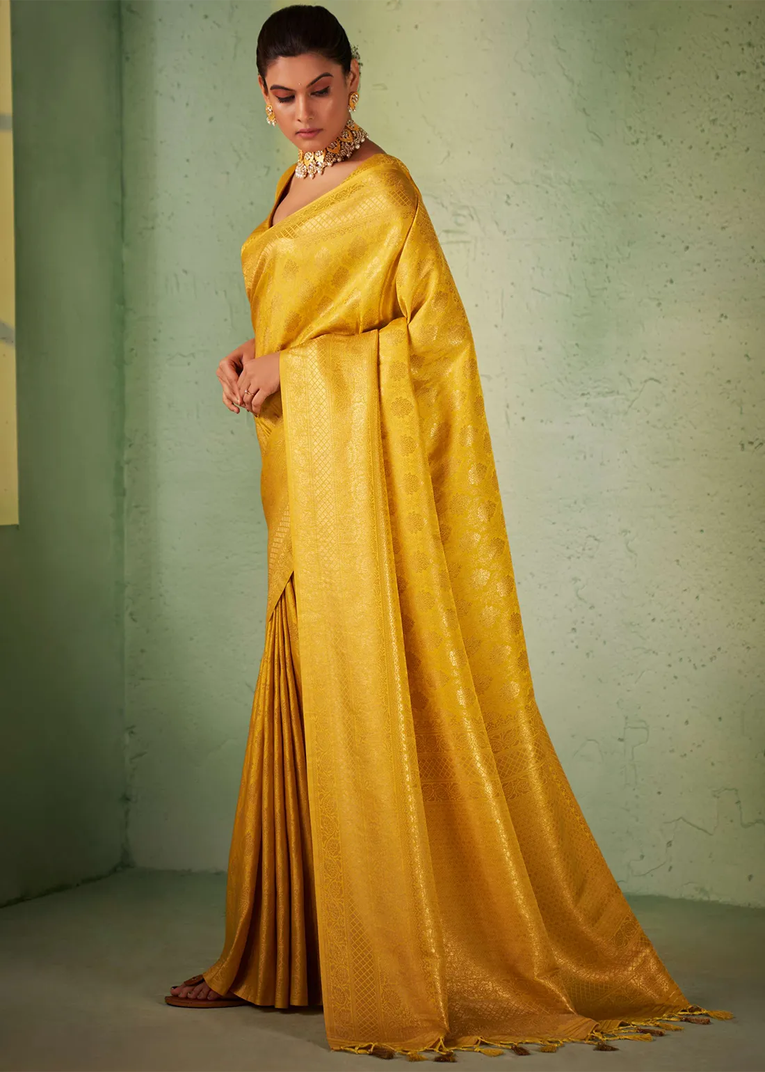 Haldi Yellow Kanjivaram Silk Saree with Brocade Blouse Haldi Yellow Kanjivaram Silk Saree with Brocade Blouse