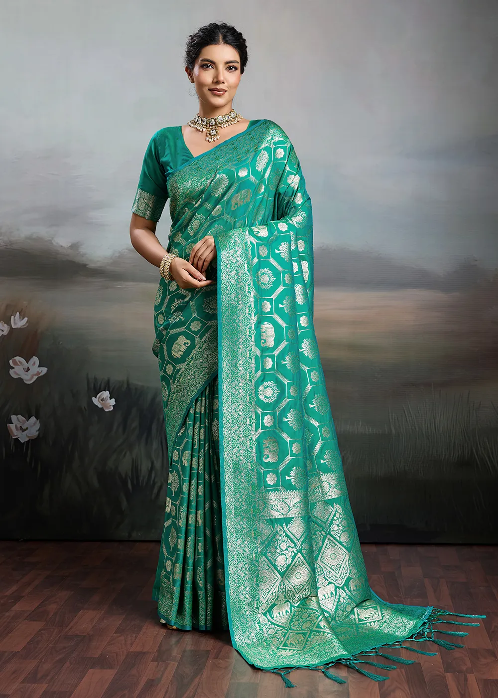Jade Green Banarasi Silk Saree Jade Green Banarasi Silk Saree