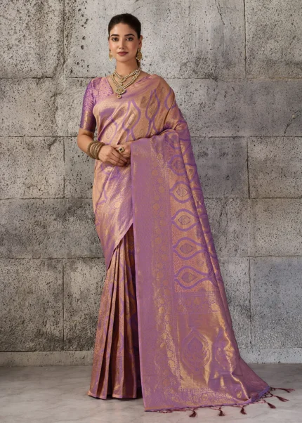Lilac Kanjivaram Silk Saree with Zari Motifs