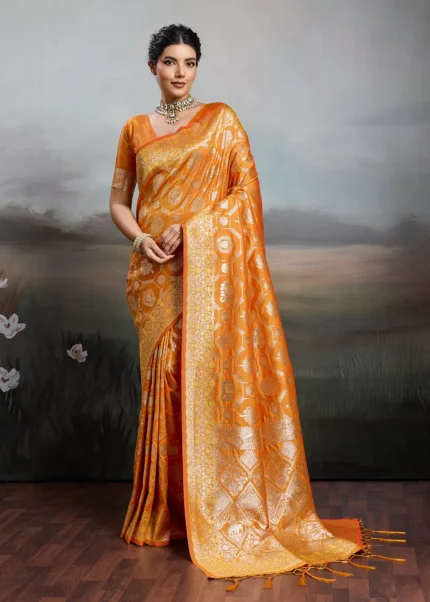 Marigold Orange Banarasi Silk Saree