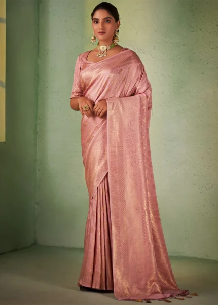 Peach Kanjivaram Silk Saree with Brocade Blouse