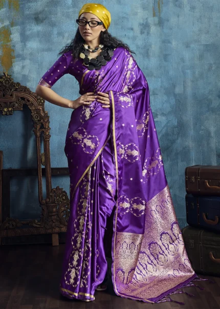 Royal Purple Satin Silk Banarasi Saree