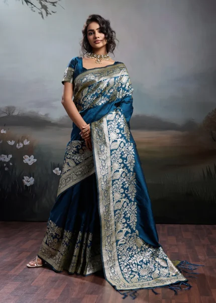 Sapphire Blue Banarasi Silk Saree