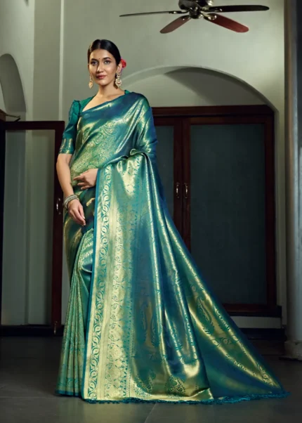Teal Green Kanjivaram Silk Saree