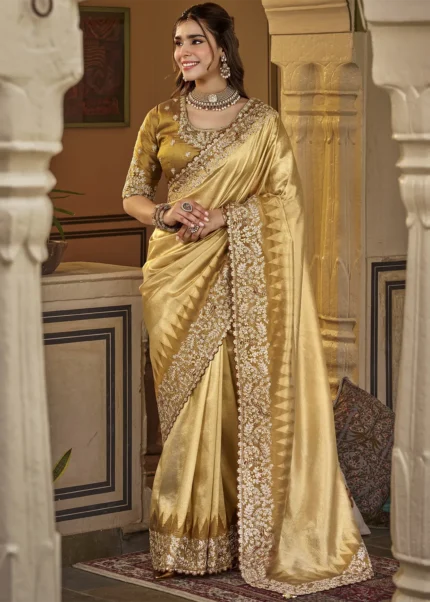 Classic Gold Embroidered Tissue Silk Saree