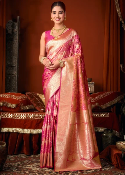 Dual-Tone Peach Pink Banarasi Saree