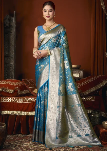 Turquoise Blue Banarasi Saree