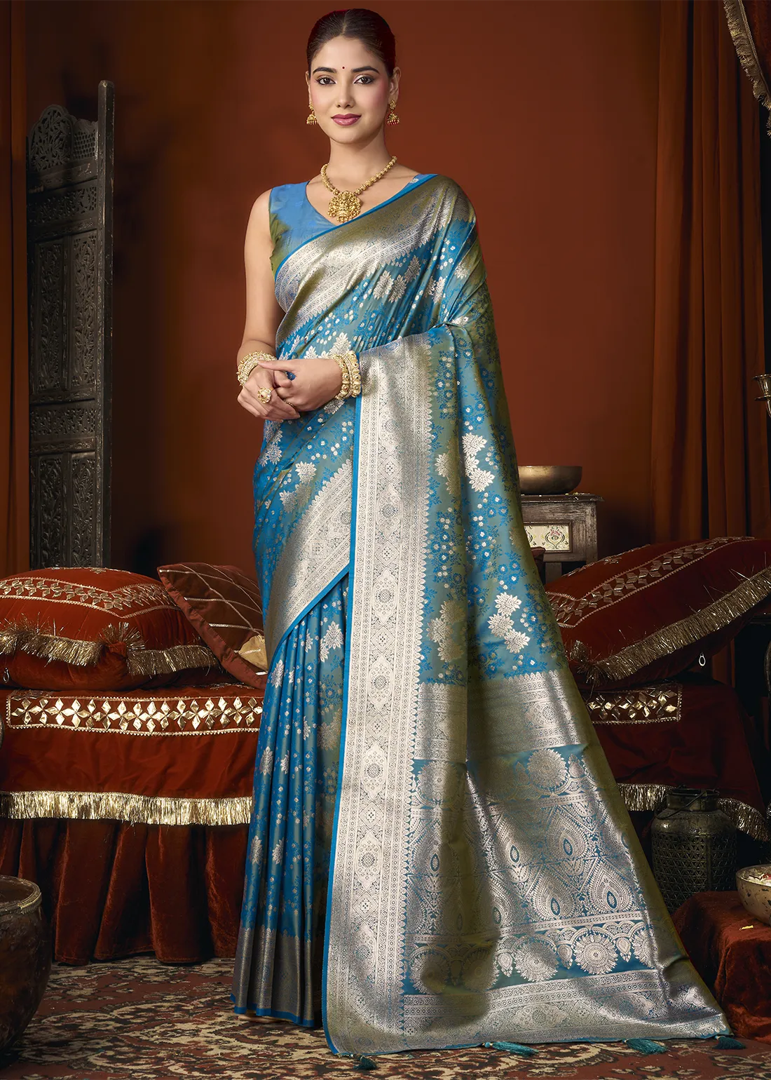 Turquoise Blue Banarasi Saree Turquoise Blue Banarasi Saree
