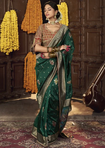 Emerald Green Banarasi Saree with Embroidered Blouse