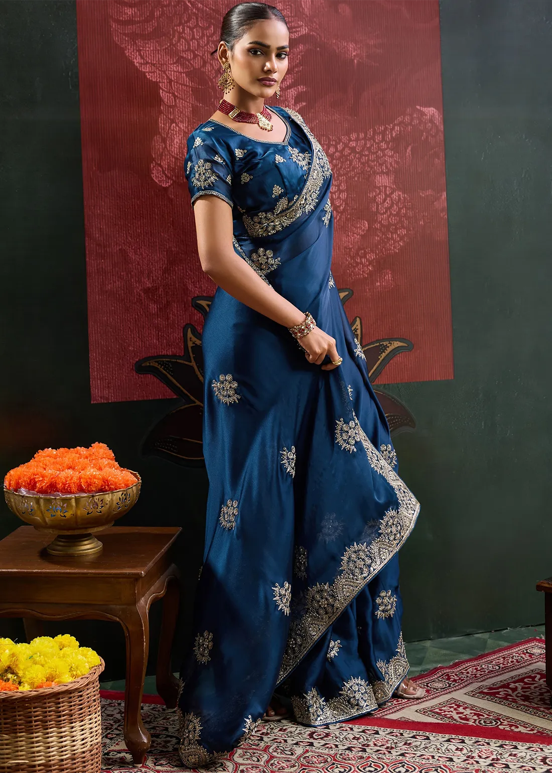 Sapphire Blue Embroidered Chiffon Saree Sapphire Blue Embroidered Chiffon Saree